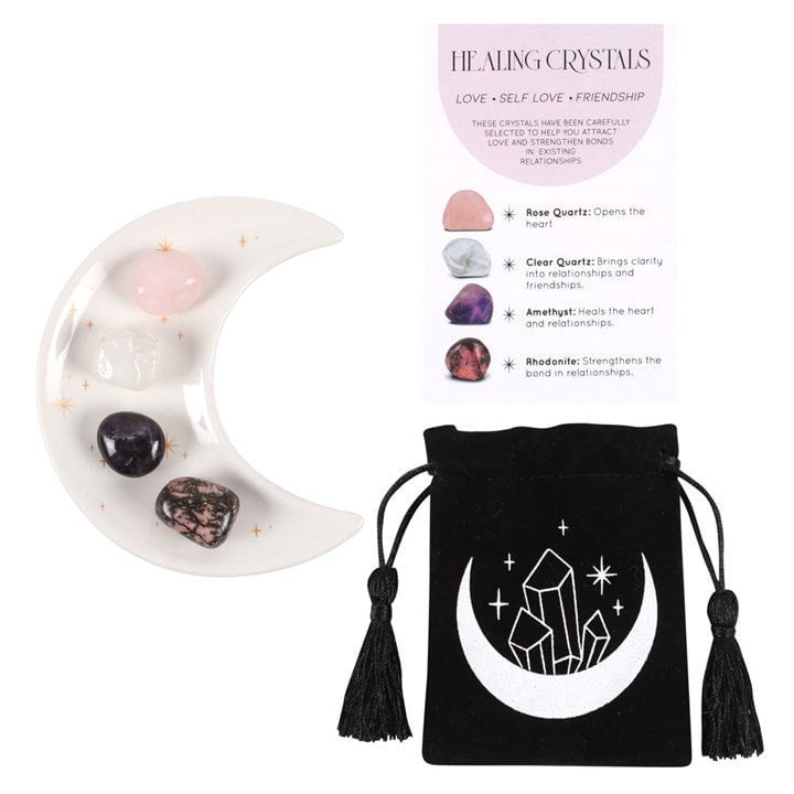 WEDOYOGA Love Healing Crystal Set with Moon Trinket Dish