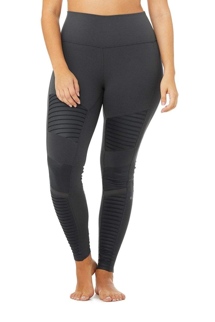 Alo Yoga Leggings High-Waist Moto Legging - Anthracite/Anthracite Glossy