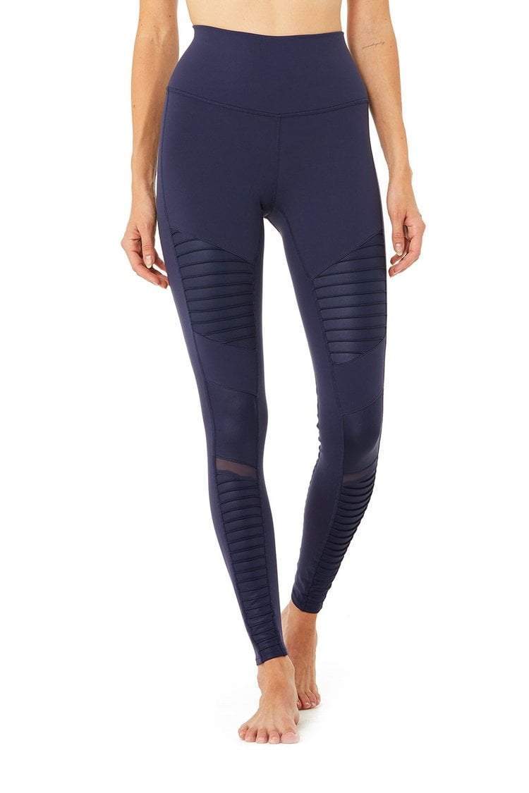 Alo Yoga Leggings High-Waist Moto Legging - Rich Navy/Rich Navy Glossy